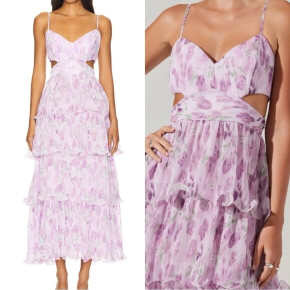 Astr Dresses & Skirts - New ASTR the Label Revolve MIDI DRESS JAIDEN Purple Floral Rubble Tiered
